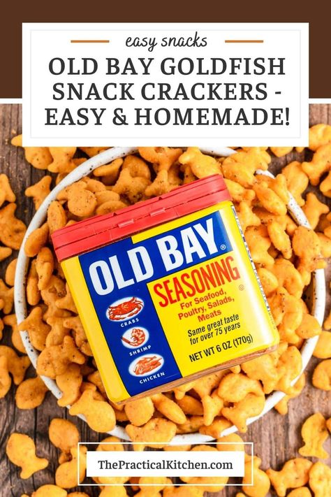 Pretzel Goldfish Recipe, Old Bay Pretzels, Goldfish Recipe Ideas, Old Bay Snack Mix Recipe, Old Bay Snacks, Old Bay Goldfish Crackers, Old Bay Chex Mix Recipes, Old Bay Crackers, Old Bay Peanuts Recipe