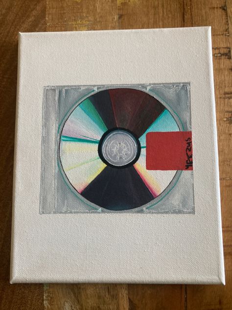 Painting Ideas On Canvas Music, Kanye Painting, Painting Ideas Music, Kanye West Drawing, Kanye West Painting, Album Paintings, Cd Painting Aesthetic, Painting Canvases, Cute Canvas Paintings