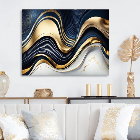 This beautiful "Abstract Geode Waves Blue And Gold IV" Canvas Art is printed using the highest quality fade resistant ink on canvas. Acrylic Wall Decor, Contemporary Framed Art, Accent Wall Decor, Abstract Canvas Wall Art, Blue Living Room, Gold Picture Frames, Contemporary Frames, Acrylic Wall Art, Everly Quinn