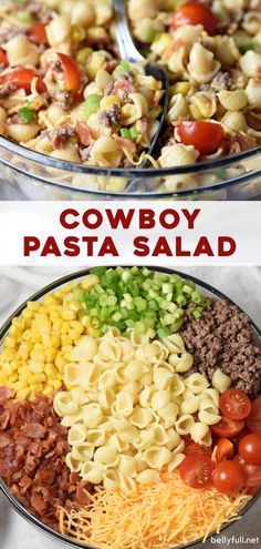 Cowboy Pasta Salad, Cowboy Pasta, Resep Pasta, Sommer Mad, Resep Smoothie, Resep Salad, Pasta Salad Recipe, Salad Side Dishes, Pasta Salad Recipes