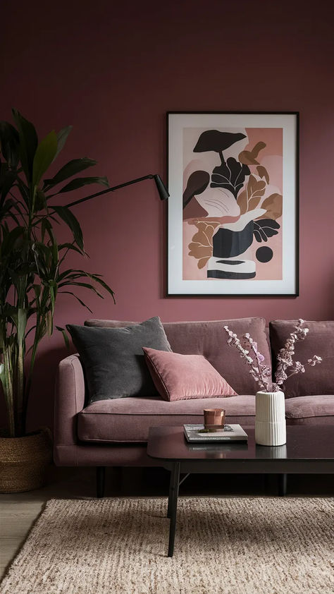 Dark Living Room Ideas! 25+ Inspirational Dark Living Rooms.. Room Inspiration Dark Academia, Living Room Inspiration Pink, Living Room Inspiration Dark, Room Inspiration Dark, Dark Modern Living Room, Room Inspiration Pink, Cottagecore Living Room Ideas, Pink Rug Living Room, Hardwood Living Room