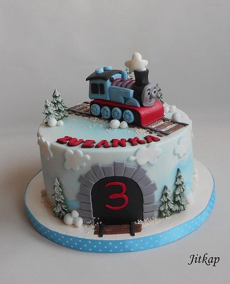 Train Cakes For Boys, Cake With Train, Thomas Train Birthday Cake, Thomas And Friends Cake, Thomas Birthday Cakes, Cakes Without Fondant, Thomas Cake, Little Mermaid Birthday Cake, Thomas The Train Birthday