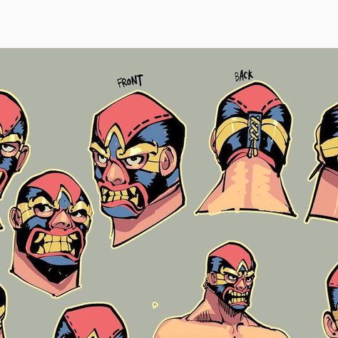 Desar Yuartha on Instagram: "Character study and mask simplifying process of my comicbook character, El Kalo The Shaman Wrestler. The story was published year ago on @fusionary.prjct anthology. Would you guys like to read it? #comicbook #wrestler #luchador #wwe" Luchador Mask Design, Wrestler Character Design, Luchador Art, Mask Character Design, Sam Character, Masked Wrestlers, Romantic School, Wwe Mask, Circus Characters