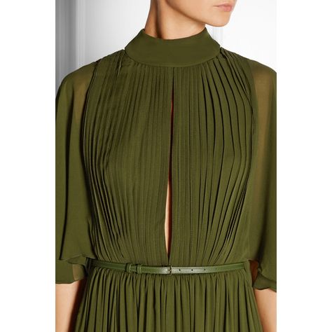 Elie Saab Cape-effect silk-chiffon gown (61.013.155 IDR) ❤ liked on Polyvore featuring dresses, gowns, pleated dress, green gown, green leather belt, open back evening dress and green evening gown Shades Of Olive Green, Olive Colour, فستان سهرة, Chiffon Gown, Elie Saab, Silk Chiffon, Net A Porter, Look Fashion, Evening Wear