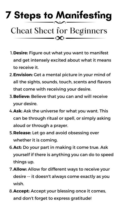 7 Steps for Manifestation Cheat Sheet for Beginners | Here are some steps on how to manifest faster and effectively. #manifestation #manifest #manifestmoney #manifestwealth How To Manifest For Beginners, Easy Manifesting Methods, How To Manifest Scripting, How Do You Manifest, How To Manifest Success, Law Of Assumption Cheat Sheet, Saving Manifestation, How To Detach From Manifestations, How To Manifest An Apartment