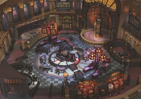 Difference Engine, Casino Interior, Fantasy Words, Gentlemens Club, D D Maps, Speculative Fiction, Fantasy City, Fantasy Landscape, Fantasy World