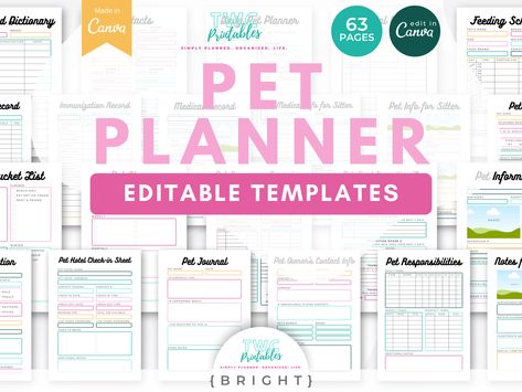 Pet Information Sheet, Canva Sizes, Pet Journal, Pet Care Planner, Behavior Log, Research Websites, Pet Planner, Journal Sheets, Pet Information