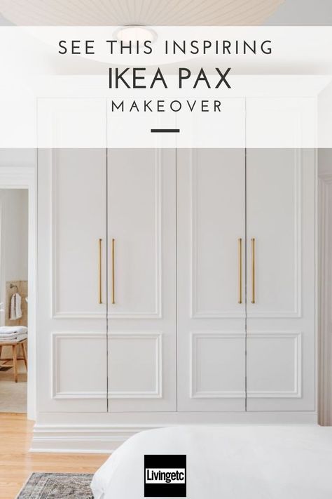 This IKEA PAX makeover has turned an ordinary furnishing into an elegant built-in closet in a Victorian home. #IKEA #hack #DIY Ikea Built In Wardrobes, Ikea Wardrobe Hack, Ikea Pax Hack, Ikea Built In, Bedroom Built In Wardrobe, Ikea Wardrobe, Ikea Closet, Ikea Pax Wardrobe, Closet Renovation