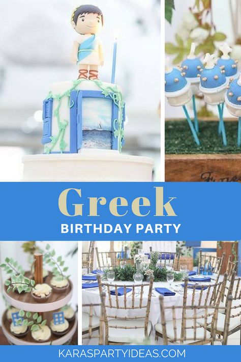 Kara's Party Ideas Greek Birthday Party | Kara's Party Ideas Greek Birthday Party Decorations, Greek Themed 50th Birthday, Greek Gods And Goddesses Birthday Party, Greek Festival Decorations, Mamma Mia Party Theme Ideas, Greek Party Theme Decoration, Greek Party Decor, Greek Party Ideas, Greek Birthday Party Theme