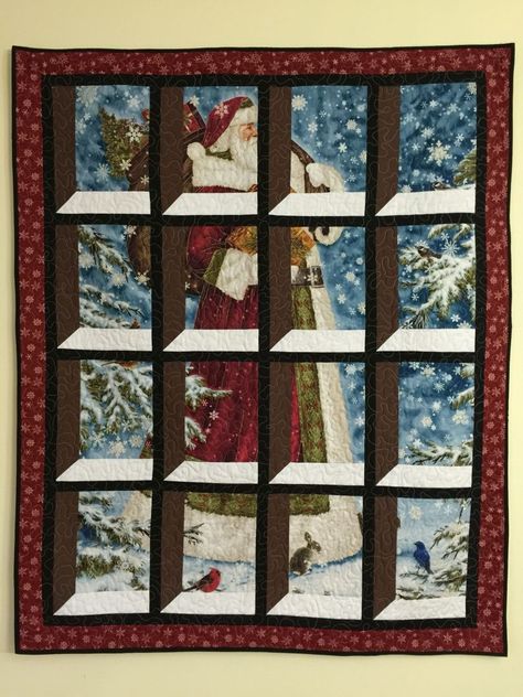 12 Instructions with Free Patterns to Make Window Quilt | Guide Patterns Panel Quilts Ideas, Panel Quilts Ideas Layout, Attic Window Quilts, Santa Quilt, Attic Windows, Window Quilt, Panel Quilt Patterns, Attic Window, Attic Flooring