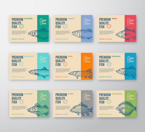 Frozen Food Packaging, Drawn Fish, Fish Silhouette, Typography Hand Drawn, Food Logo Design, Food Packaging Design, Packaging Labels Design, Abstract Vector, Modern Typography