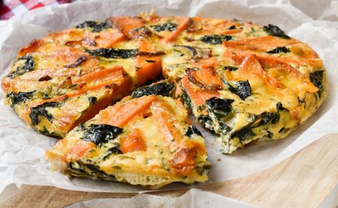 Sweet Potato Frittata, Baked Frittata, Savoury Slice, Potato Frittata, Sweet Potato Slices, Frittata Recipe, Wfpb Recipes, Frittata Recipes, Quiche Recipes