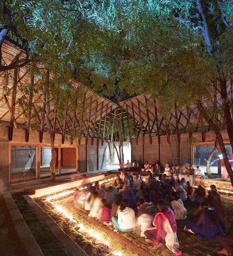 sameep-padora-and-assocaites-jetavan-centre-india-designboom-02 Sameep Padora, Outdoor Zen Garden, Spiritual Center, Butterfly Roof, Master Thesis, Bamboo Structure, Forest Grove, Tropical Architecture, Meditation Center