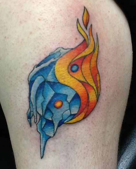 Fire and ice yin and yang Fire And Ice Tattoo Ideas, Ice Tattoo Ideas, Fire And Ice Tattoo, Ice Tattoo, Ice Drawing, Ying Yang Tattoo, Yang Tattoo, Yin Yang Tattoos, Water Tattoo