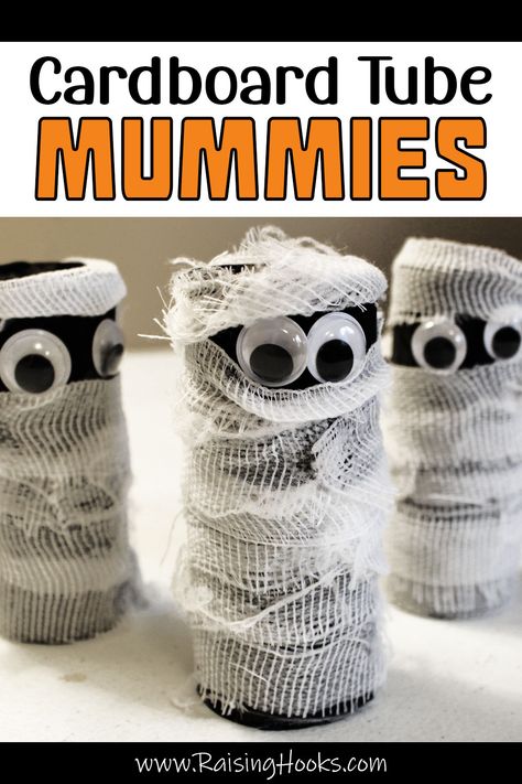 Mummy Art Preschool, Mummy Party Ideas, Toilet Paper Roll Bat, Mummy Party, Mummy Craft, Craft For Halloween, Cardboard Tube Crafts, Mummy Crafts, October Decorations