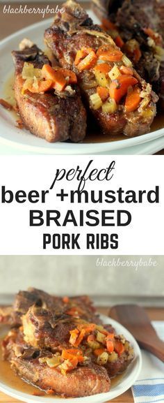 Perfectly braised pork ribs in a savory beer and mustard sauce! So easy and inexpensive, uses country-style pork ribs. Beer Braised Pork, Boneless Country Style Pork Ribs, Country Pork Ribs, Braised Pork Ribs, Pork Ribs Recipe, Boneless Pork Ribs, Country Style Pork Ribs, Pork Rib Recipes, Pork Dinner