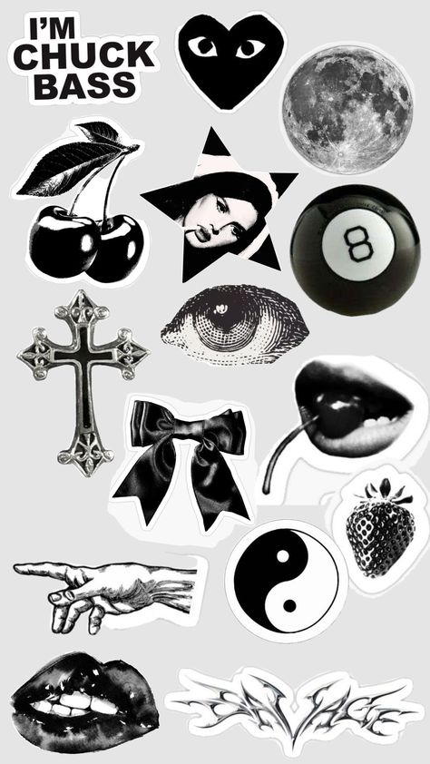 Scrapbook Stickers Printable Aesthetic Black And White, Dark Stickers Printable, Journal Printables Stickers Aesthetic Black And White, Scrapbook Stickers Printable Black And White, Black And White Journal Stickers Printable, Y2k Stickers Black And White, Diy Stickers Ideas Draw, B&w Stickers, Stussy Wallpaper