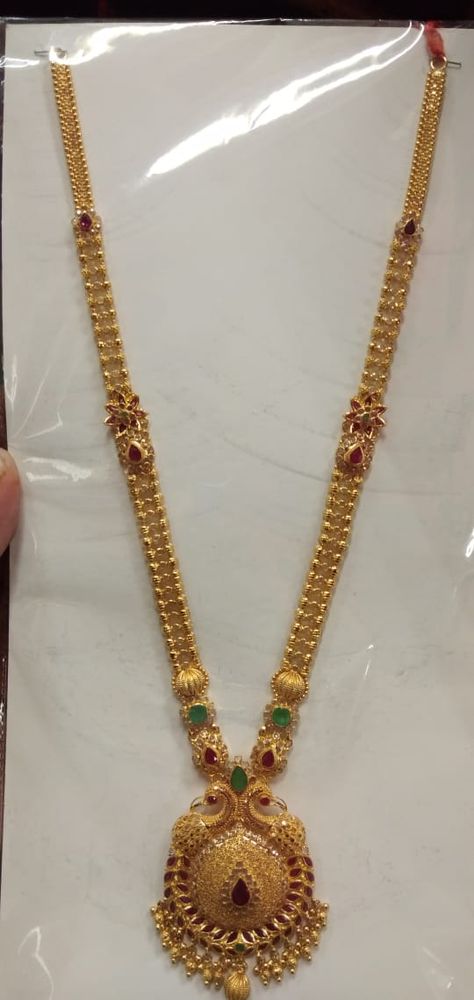 Jewelry Design Haram Gold, Long Haram Designs Indian, Gold Long Haram Designs, Long Haram Gold Jewellery Designs, Gold Haram Designs, Mango Haram, Ruby Necklace Designs, Indian Gold Necklace Designs, Haram Designs