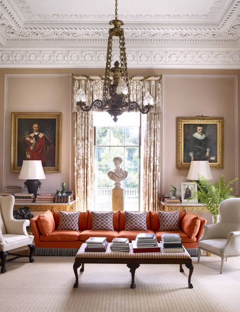 Tour a Legendary Manor in Northern Ireland- ELLEDecor.com Irish Living Room, Classic Living Room Decor, David Hicks, White Furniture Living Room, Elegant Living Room Design, Classic Living Room, Design Salon, Luxury Homes Interior, Elegant Living Room