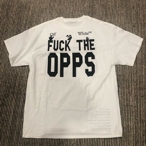 Off-White “F*ck the Opps” shirt Shirt Design Y2k, Baddie Shirts, White Shirt Y2k, Off White Tshirt, Off White Tees, Off White Virgil, Off White Shop, Tuxedo T Shirt, White Tuxedo