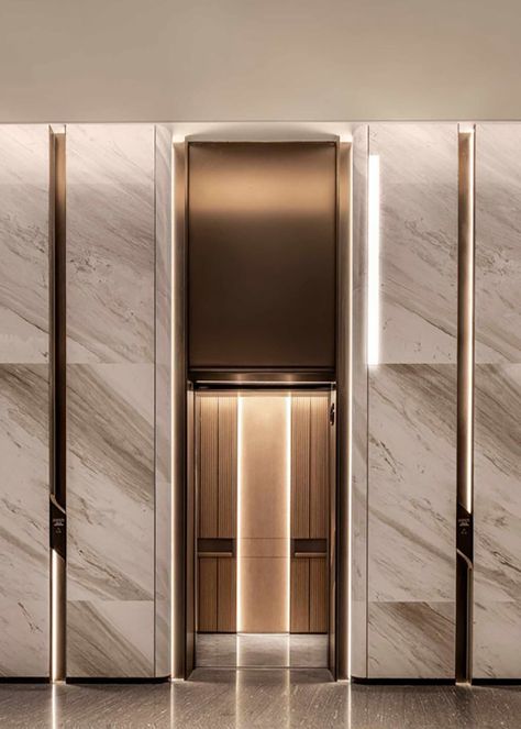 Lobby Decor Ideas, Lobby Design Residential, Lift Lobby Design, Elevator Lobby Design, Themed Restaurant, Elevator Interior, Hotel Corridor, Elevator Lobby, Lobby Decor