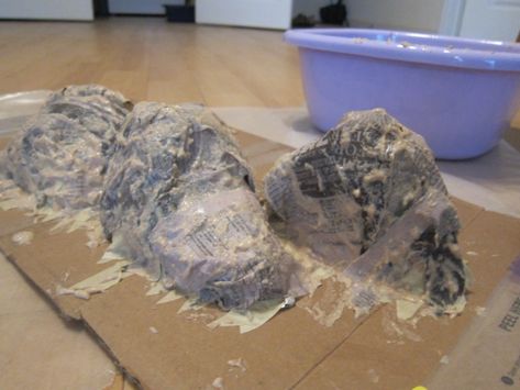 Papier-Mache Mountains – joyful parenting Making Paper Mache, Paper Mache Crafts, Puffy Paint, Christmas Village, How To Make Paper, Aluminum Foil, Masking Tape, Paper Mache, Painting Projects