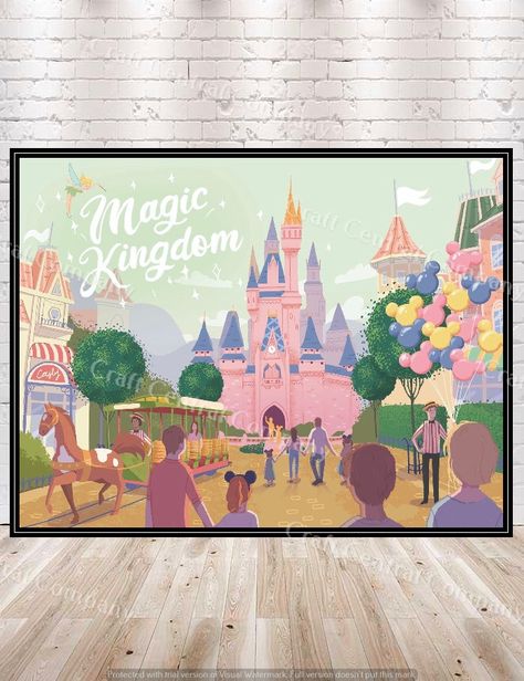 Some more of my artwork hope you guys like it and check out my website #Disney #Disneyfanart #MagicKingdom #DisneyPoster #Disneyworld #Disneyland #Main Street #Disneyfanart #disneyart #craftcentralcompany Disney World Poster, Disney Playroom, Vintage Disney Poster, Castle Wall Art, Disney Poster, Castle Party, Disney Wall Art, Street Poster, Disney Bedrooms