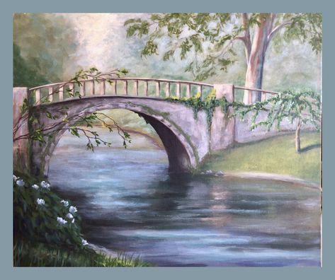 WATER UNDER THE BRIDGE BY Karri Robison an original acrylic painting 24.x20 Bridge Over Water Drawing, Bridge Painting Acrylic, Bridge Art Paintings, Acrylic Scenery, Beach Sketches, Bridge Drawing, Water Under The Bridge, Easy Landscape Paintings, Bridge Painting