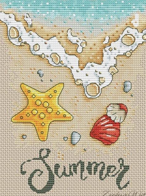 “Summer” - Free Cross Stitch Design Sea Xstitch Needle Craft Printable Cross, Free Cross Stitch Designs, Cross Stitch Sea, Cross Stitch Sampler Patterns, Free Cross Stitch Patterns, Tema Disney, Tiny Cross Stitch, Cross Stitch Pillow, Cross Stitch Patterns Christmas