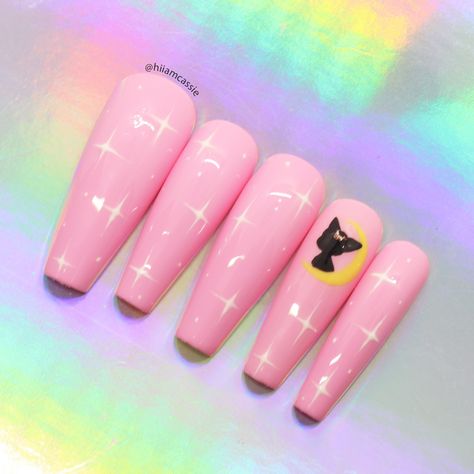 Sailor Moon Nails Design, Sailor Moon Inspired Nails, Uñas Sailor Moon, Winter Nails Christmas, Sailor Moon Nails, Glossy Nails, Luna Cat, Hi Love, Moon Luna