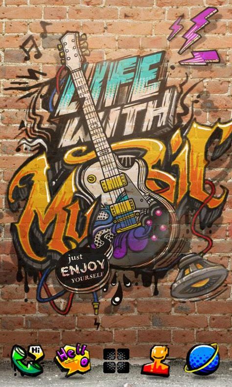 Life with music Guitar Graffiti, Music Wall Mural, Hip Hop Art Graffiti, Music Mural, Music Graffiti, Abstract Artwork Painting, Swag Wallpaper, Rock Poster Art, Street Art Banksy