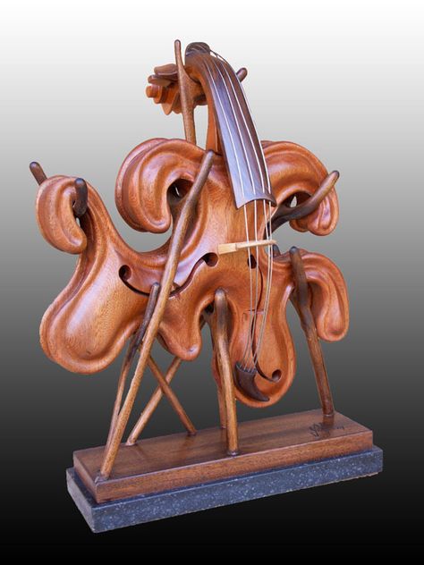 Kinetic Sculpture by David C. Roy - David Roy's Blog | Wood That Works Muse Of Music, San Diego Art, Art Musical, Wood Sculptures, Musical Theme, Driftwood Sculpture, Melting Point, Wood Artist, Double Bass