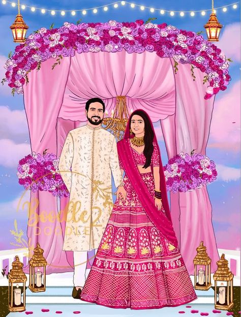 Wedding invite | e-invite | WhatsApp invites | #wedding #portrait #illustration #weddingday #affiliate Indian Mandap Illustration, Wedding Phera Illustration, Marriage Illustration Couple, Indian Wedding Mandap Illustration, Wedding Caricature Indian, Indian Wedding Doodle, Mandap Illustration, Indian Wedding Couple Illustration, Indian Wedding Illustration