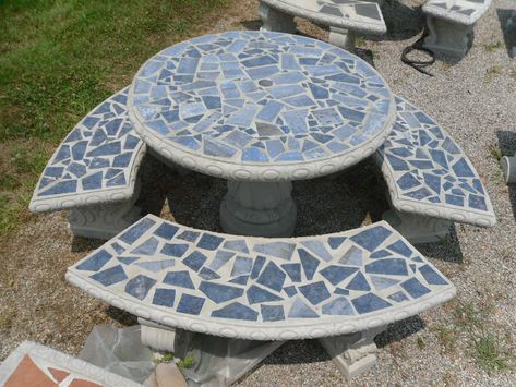 Patio Table Sets - The Cement Barn - Manufacturers of Quality Concrete Statues & Garden Center Concrete Patio Furniture, Concrete Patio Table, Tile Patio Table, Table With Benches, Cement Table, Rustic Table Setting, Patio Table Set, Bistro Table Set, Cement Patio