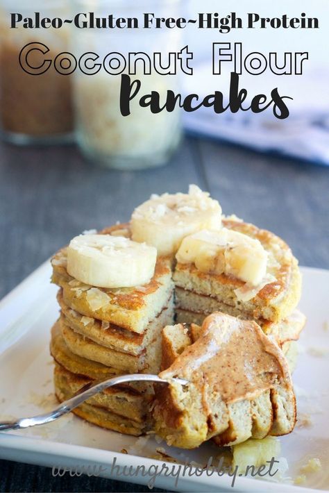 Coconut Flour pancakes have healthy, filling, nutritious ingredients to satisfy your urge to stack, drizzle and eat without added sugar or refined flour! Bariatric Pancakes, Coconut Flour Protein Pancakes, Recipe With Coconut Flour, Vegetarian High Protein, Coconut Flour Pancakes, Coconut Flour Recipes, Flour Pancakes, Healthy Freezer Meals, Gluten And Dairy Free