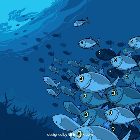 School Of Fish Illustration, School Of Fish Drawing, Fish Background, Ocean Projects, Sea Drawing, Drawn Fish, School Of Fish, About School, Animal Doodles