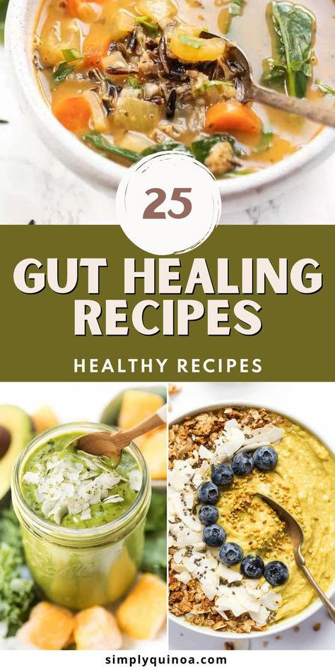 From breakfast to lunch to dinner and everything in between. Check out this list of 25 delicious gut healing recipes! Soups, salads, smoothies and more recipes all for keeping your gut healthy. Gut Healing Soup, Health Recipes Easy, Healthy Gut Diet, Gut Healing Diet, Health Soup, Healthy Gut Recipes, Healing Soup, Healing Diet, Gut Health Diet