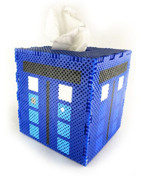 Tardis Perler Bead Tissue box Pattern #DIY #craft Perler Bead Kleenex Box Pattern, Perler Bead Tissue Box Cover, Diy Tardis, Box Covers Diy, Perler 3d, Melt Beads, Melt Beads Patterns, Nerd Crafts, Melty Bead Patterns