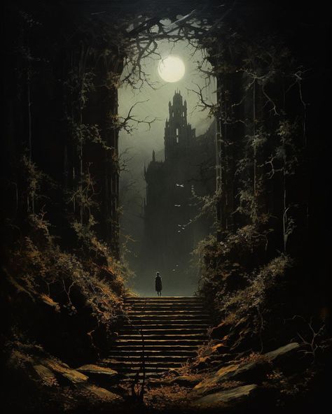 Ancient Ascent - *Images created with Midjourney AI* *Shop Link in Bio* - #artificialintelligence #aiart #aiartwork #aiartist… | Instagram Phantom Painting, 2560x1440 Wallpaper, Castle Painting, Dark Castle, Dark Fantasy Artwork, Dark Landscape, Dark Souls Art, Gothic Aesthetic, Fantasy Castle