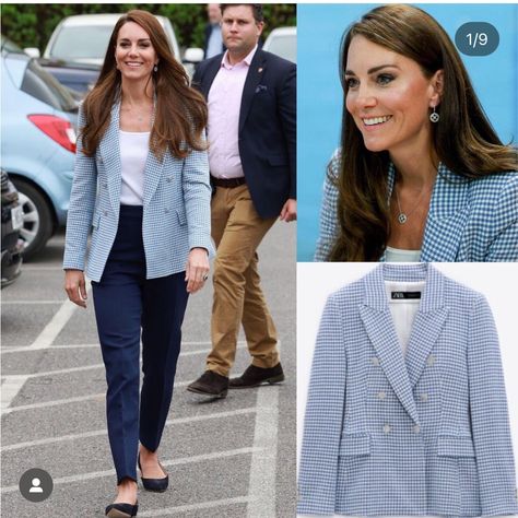 Kate Middleton Zara Blazer, Powder Blue Blazer Outfits For Women, Light Blue Professional Outfit, Blue Linen Blazer Outfit Women, Style Blue Blazer, Kate Middleton Blazer, Baby Blue Blazer Outfit, Light Blue Blazer Outfits For Women, Kate Middleton Style Casual