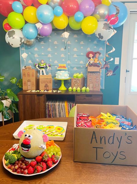 Scarlett’s TOY STORY THEMED Second Birthday Party – Auburn Artisan Toy Story Food Party Ideas, Toy Themed Party, Three Year Old Toy Story Birthday, Second Birthday Party Themes Boy, Toy Story 6th Birthday Party Ideas, Toy Story Birthday Decor, First Birthday Toy Story Theme, Toy Story Party Food Ideas, Toy Story 3rd Birthday Party Ideas