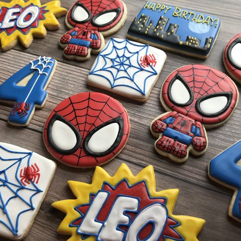 Superhero Birthday Cookies, Spidey Birthday Cookies, Spiderman Birthday Cookies, Spider Man Cookies Decorated, Spider-man Cookies, Spiderman Cookies Decorated, Spiderman Sugar Cookies, Spiderman Treats, Spiderman 5