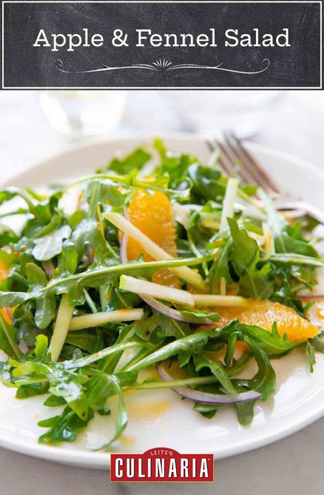 This apple, fennel, and orange salad is a healthy winter dish. It combines thinly sliced apple and fennel with orange segments, red onion, and peppery arugula. Then the whole shebang is tossed in a citrus vinaigrette. #salads #wintersalad #applesalad #saladrecipe Orange Salad Recipes, Fennel And Orange Salad, Sliced Apple, Unique Salad, Citrus Recipes, Citrus Vinaigrette, Citrus Salad, Red Onion Salad, Winter Dishes