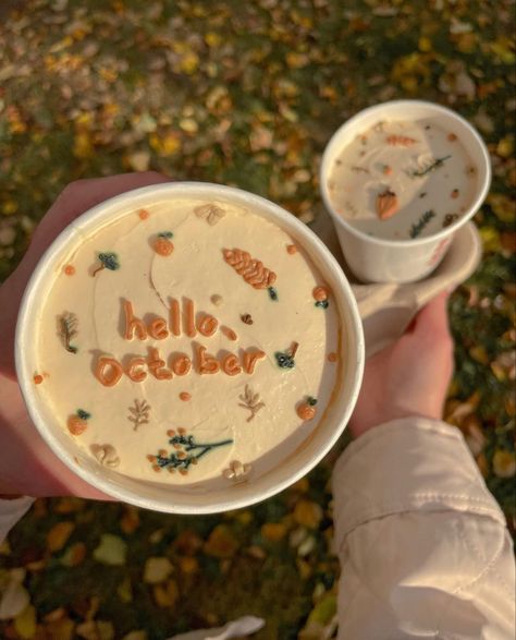 Hello October Aesthetic, October Coffee, Fall Birthday Cakes, Halloween Lunch Box, Fall Pies, Birthday Cake For Husband, Cake For Husband, Tiny Cakes, Simple Cake Designs