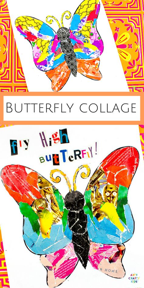 Arty Crafty Kids | Art | Butterfly Paper Collage - A simple activity using torn scrap paper to create a colorful, textured butterfly. A wonderful craft for kids! Butterfly Collage, Insect Crafts, Arts And Crafts House, Paper Collage Art, Art Butterfly, Spring Crafts For Kids, Easy Art Projects, Easy Arts And Crafts, Paper Butterfly