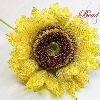 Bead Flora - Learn how how to make French beaded flowers with designer and author Fen Li | to make French beaded flowers Bead Flora Studio - Learn French beaded flowers Sunflower Seed Bead Pattern, Bohemian Sunflower Design Jewelry With Round Beads, French Beaded Flowers How To Make, French Beaded Flowers Patterns Free, French Beaded Flowers Patterns, Beaded Sunflower, Beaded Flowers Patterns Inspire Uplift ⭐, French Beading, Yellow Blossom