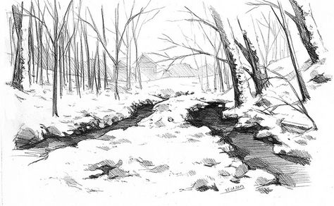 #winter #landscape #traditionalart #sketch #art #drawing #myart #draw #artwork #dzun #aniaprzybylko Winter Landscape Sketch, Snowy Landscape Drawing, Snowy Forest Drawing, Snow Landscape Drawing, Winter Landscape Drawing, Snow Sketch, Winter Sketch, Animation Layout, Spirit Drawing