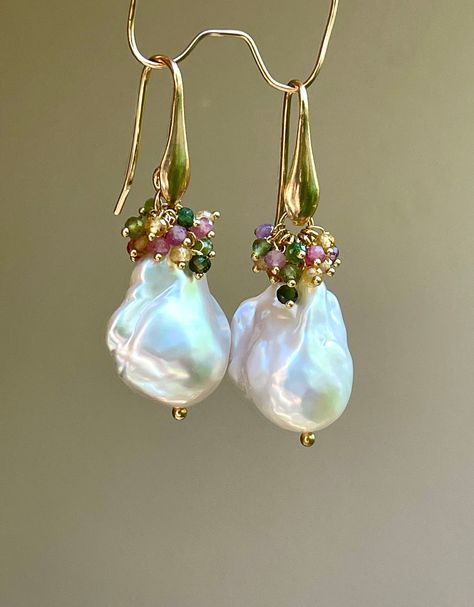 Handmade Pearl Earrings, Baroque Jewelry, Tourmaline Earrings, Gemstone Beads Jewelry, Baroque Pearl Earrings, Casual Jewelry, Tourmaline Jewelry, Jewelry Fashion Trends, Classy Jewelry