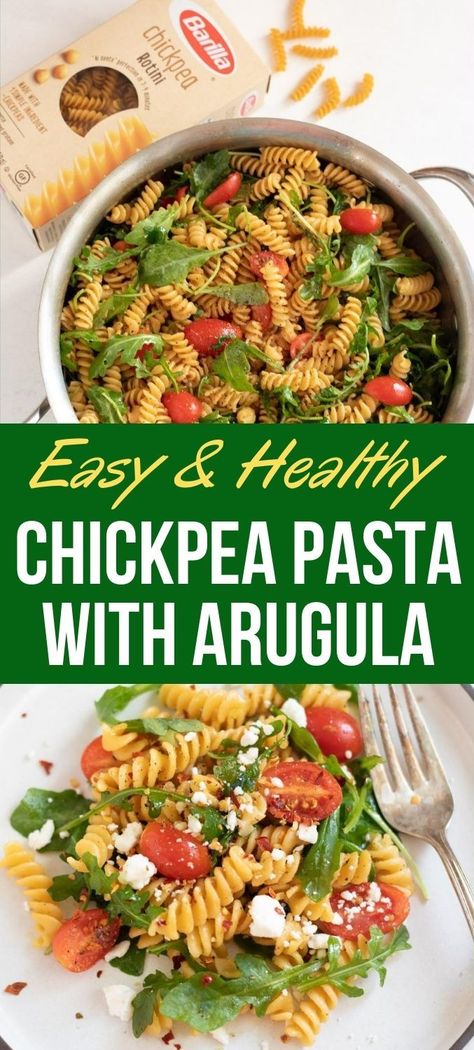 Barilla Chickpea Pasta has changed my mind about chickpea pasta! The taste and texture are far better than other legume pasta I’ve tried, and it is made with ONE simple ingredient – Chickpeas, making it a healthy, delicious pasta meal. You need just a few ingredients and less than 30 minutes to make this healthy and flavorful Rotini Chickpea Pasta with arugula, cherry tomatoes & feta | rotini pasta recipes healthy | #chickpeapasta #Barilla #LegumePasta | pipingpotcurry.com #ad Chickpea Pasta Meal Prep, Chickpea Rotini Recipes, Chickpea Noodle Recipes, Chickpeas Pasta Recipes, Chick Pea Pasta Recipe, Chickpea Pasta Recipes, Pasta Recipes Healthy, Pasta With Arugula, Rotini Pasta Recipes