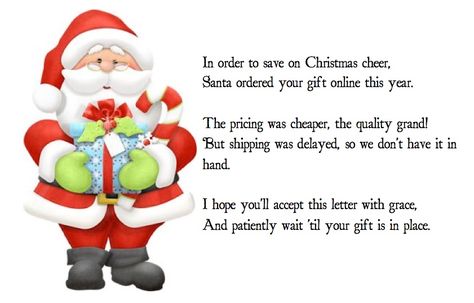 Late Gift Letter From Santa, Late Christmas Gift Letter, Late Gift Quotes, Secret Santa Poems, Christmas Pranks, Secret Santa Ideas, Gift Baskets Ideas, Santa Ideas, Behavior Therapy